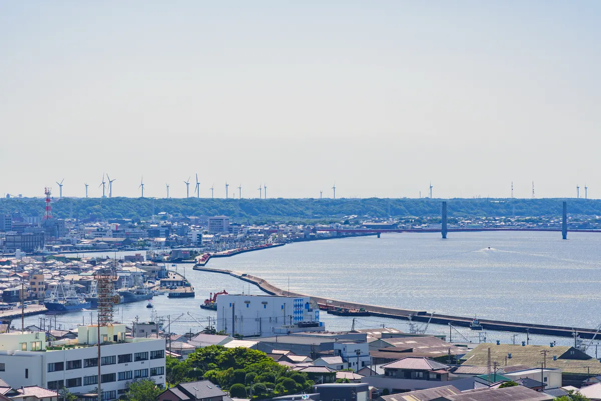 銚子漁港と利根川