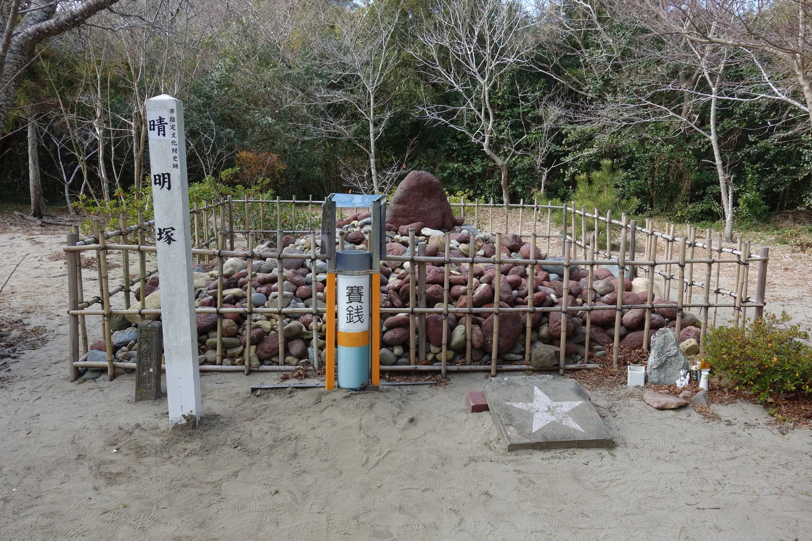 晴明塚　標柱と賽銭箱
